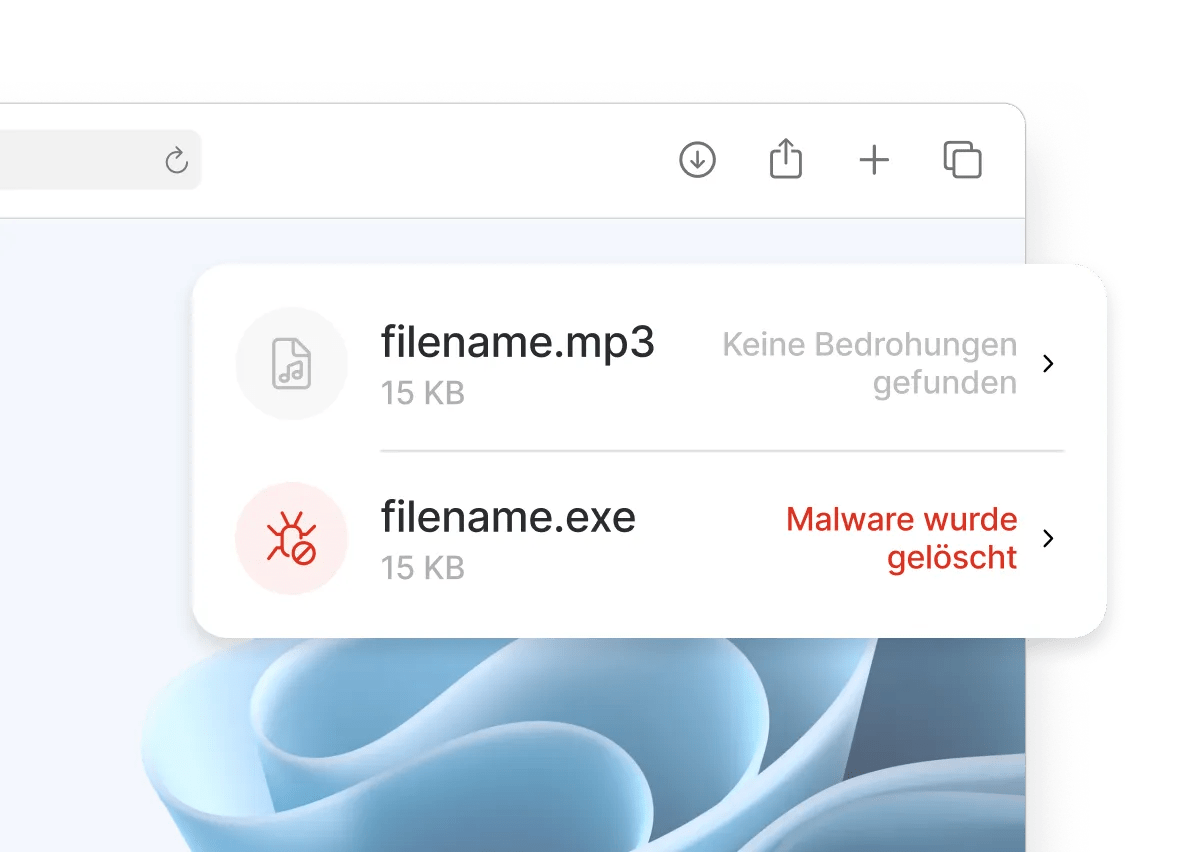 Bedrohungsschutz Pro™ scannt Dateien, die du herunterlädst, und löscht schädliche Dateien.