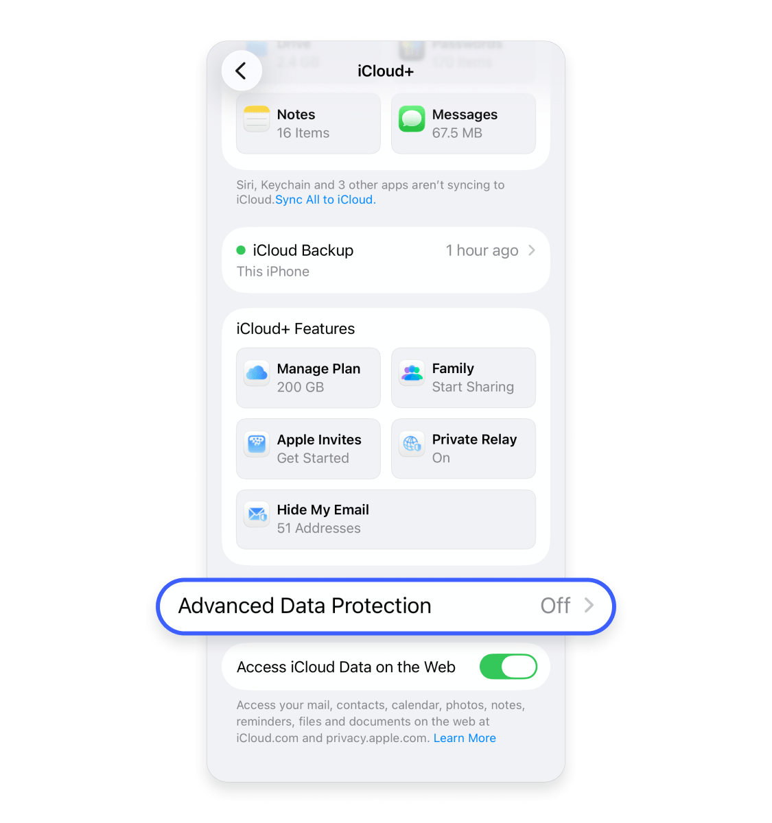How to turn on Advanced Data Protection on an iPhone: Step 3.