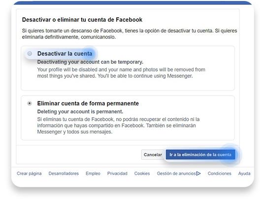cómo desactivar temporalmente una cuenta de Facebook: paso 3