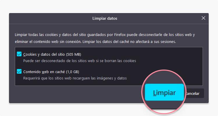 Eliminar cookies de Firefox paso 4