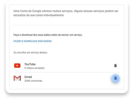 excluir conta gmail: passo nº3