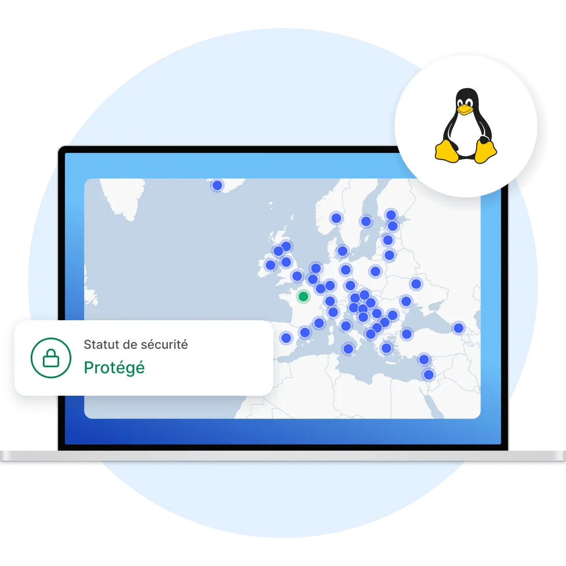 Le client VPN NordVPN actif sur un appareil Linux, montre que la connexion de l&#39;utilisateur est chiffrée.
