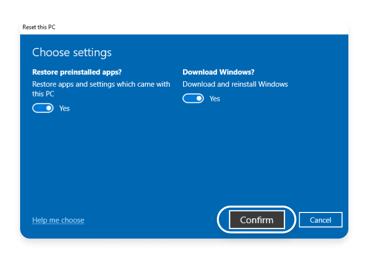 Windows10 Change settings and Confirm