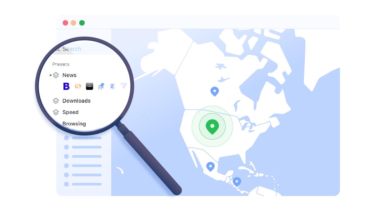 Presets with shortcuts in the sidebar – NordVPN app for macOS