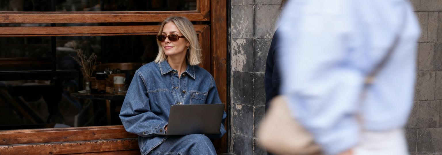 Eine Frau nutzt ein VPN, um ihre Privatsphäre zu schützen und freier auf das Internet zuzugreifen.