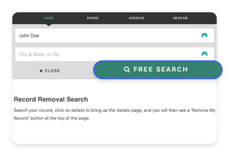 Free Search button in FastPeopleSearch