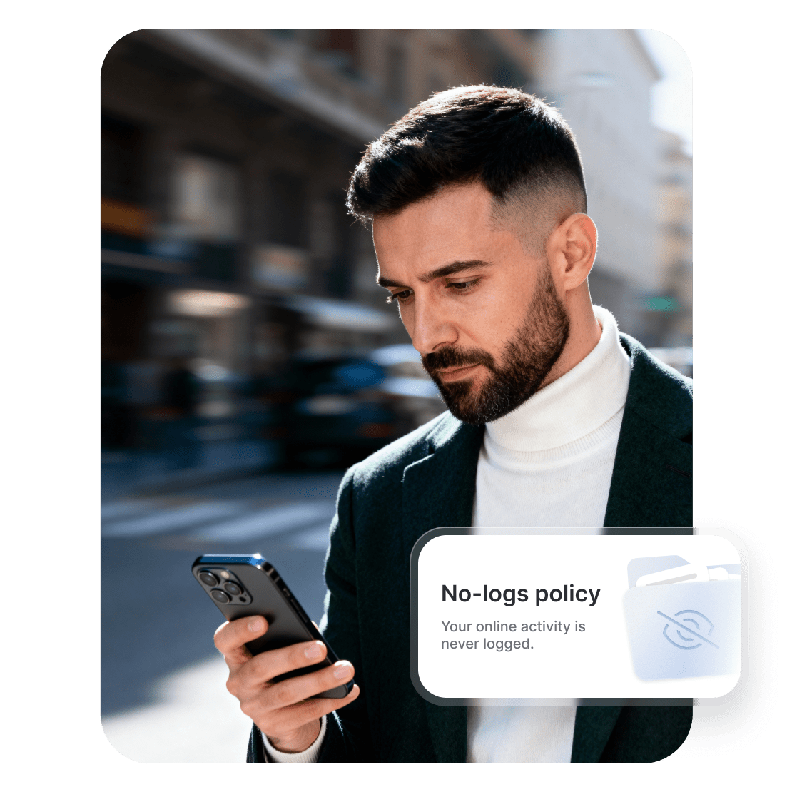 A man uses NordVPN, a no-logs VPN.