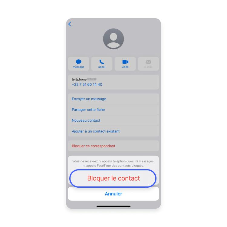 blocage de l&#39;expéditeur du SMS frauduleux