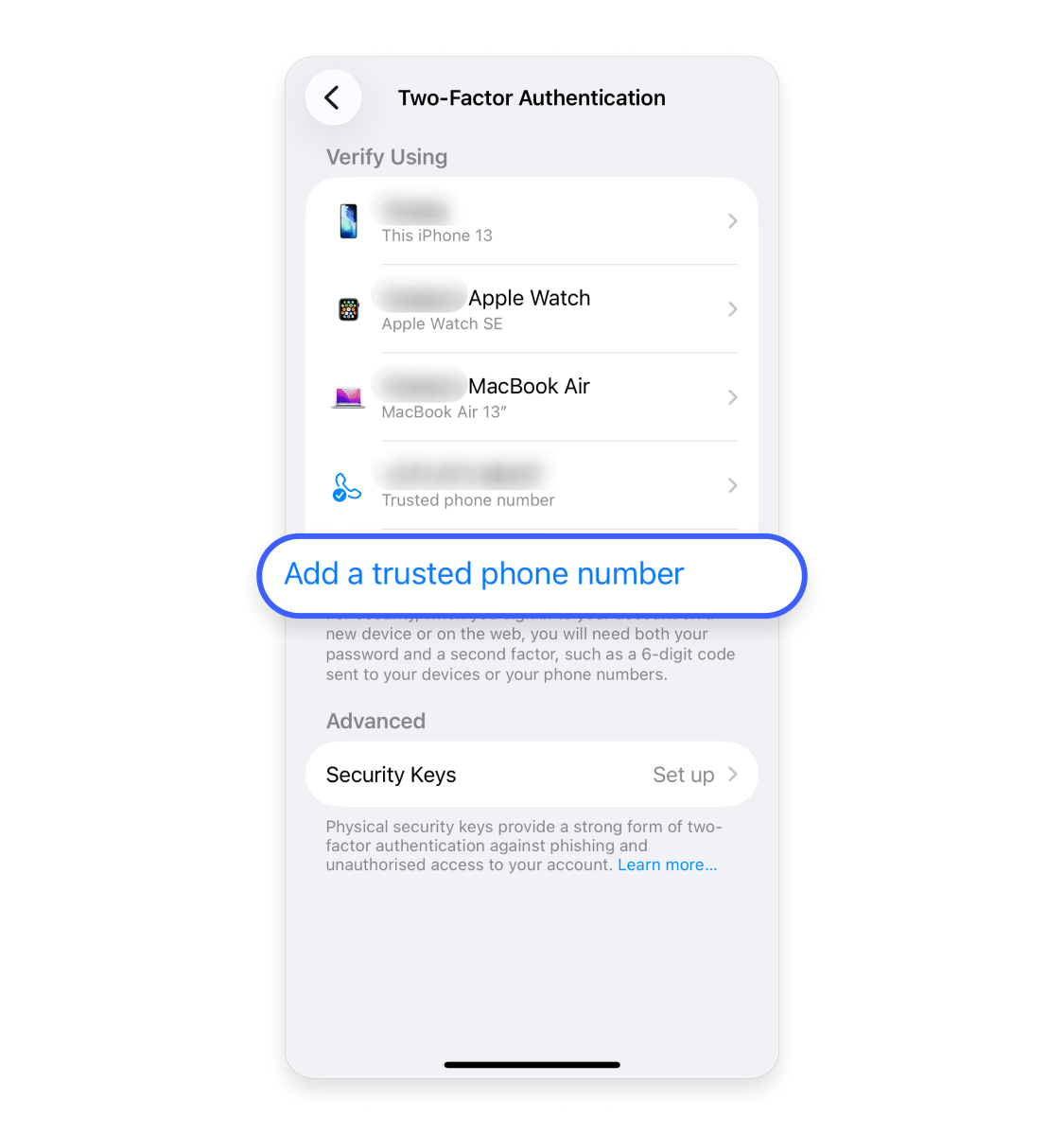 How to add a trusted phone number to your Apple account: Step 4.