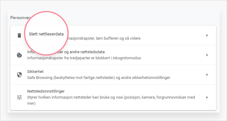 fjerne informasjonskapsler Chrome: trinn 2