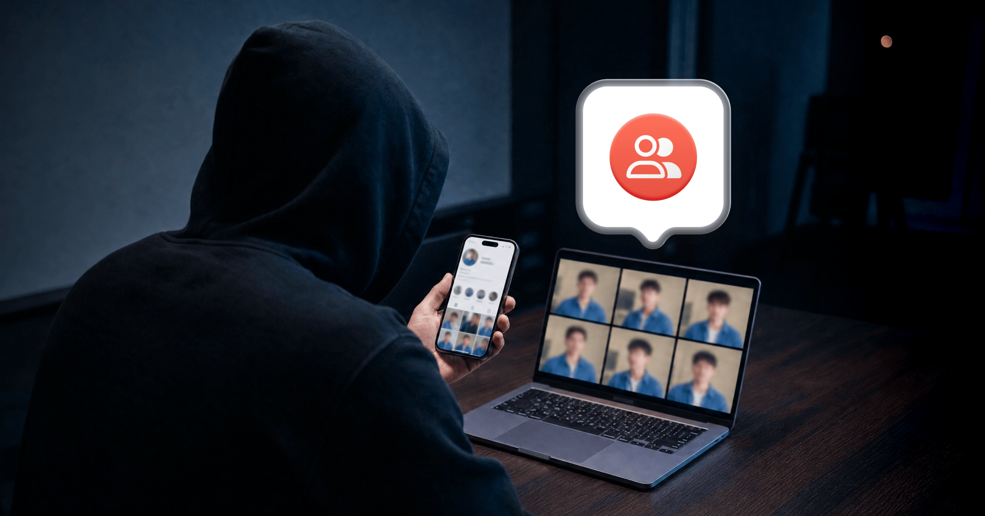 A hacker taking advantage of social media vulnerabilities.
