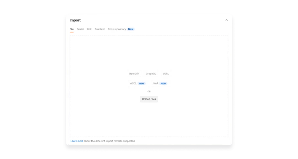 The Postman import window