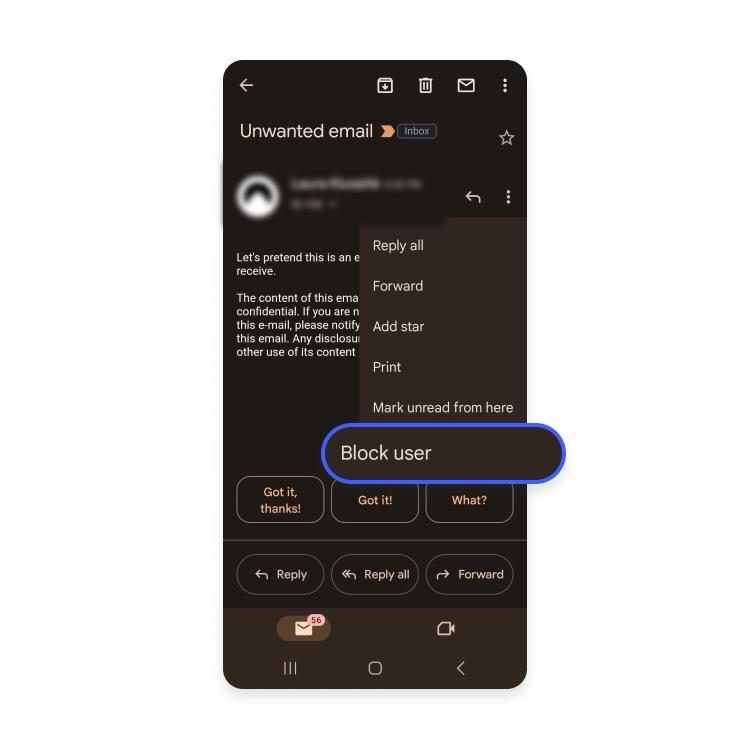 block emails in gmail on android - step 3: tap block user