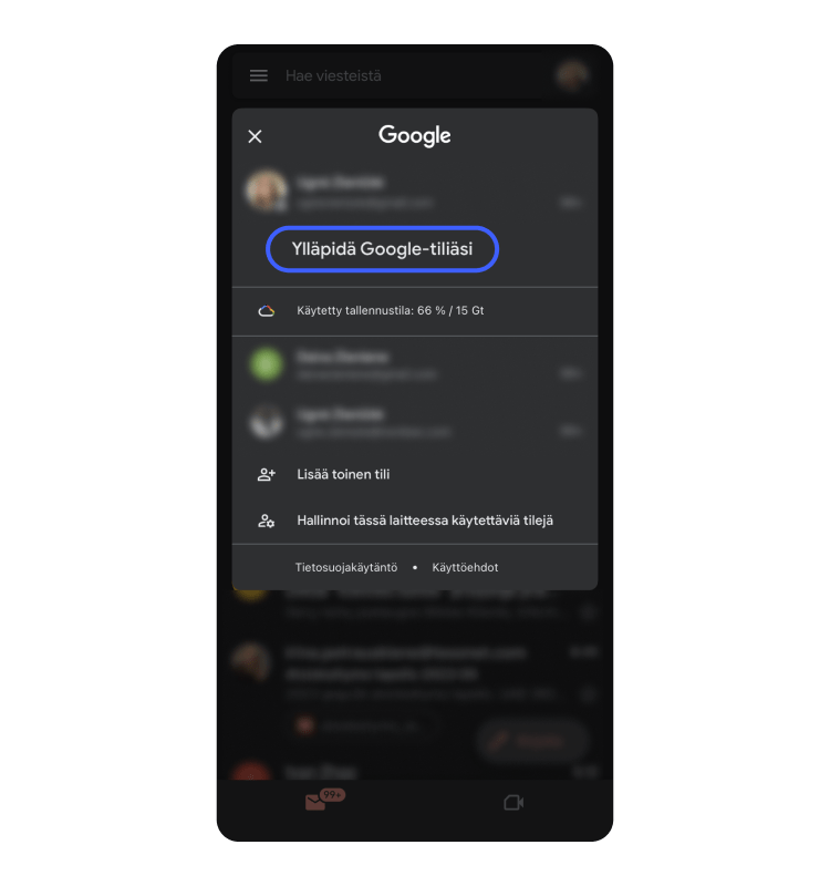 Näin Google-salasana vaihdetaan iPhonella vaihe 1
