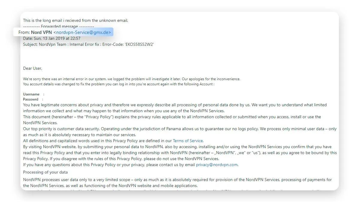 Nordvpn scam email