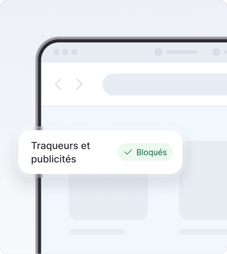 Un écran de navigateur montrant l’antivirus nouvelle génération bloquant des traqueurs et des publicités.