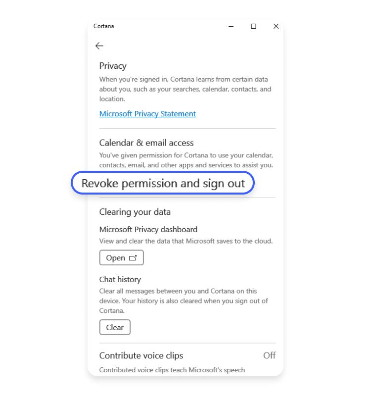 cortana revoke permission