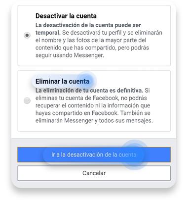 cómo eliminar la cuenta de Facebook desde móvil: paso 5