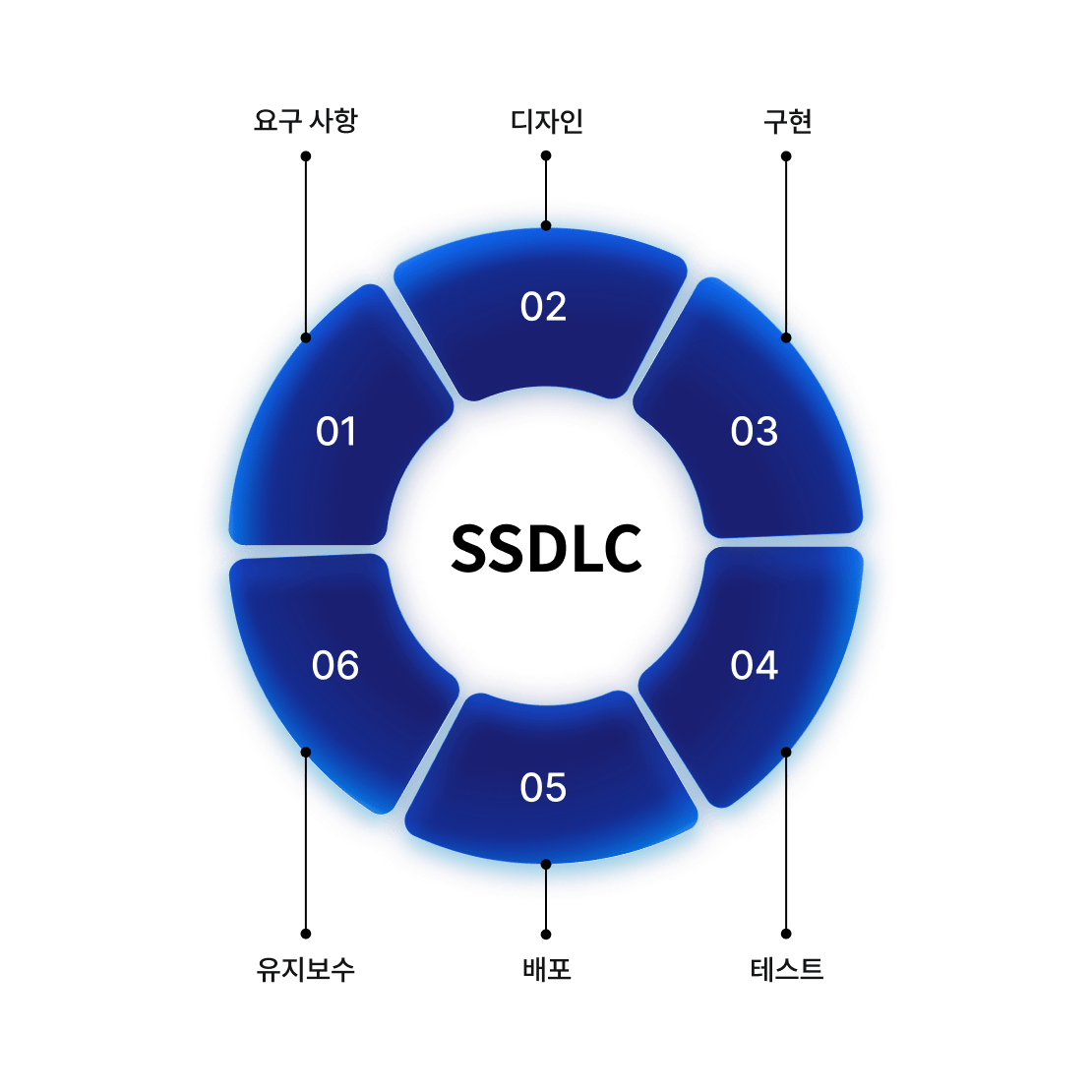 A circular visual of the secure software development lifecycle with development phases.