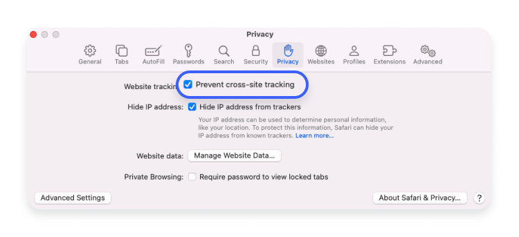 stop safari cross site tracking: step 3