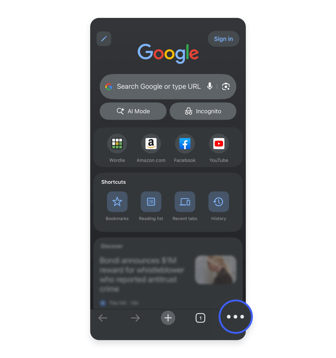 Clearing Autofill data on Chrome (mobile) Step 1