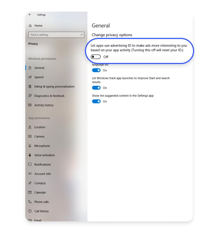 windows10 change privacy options