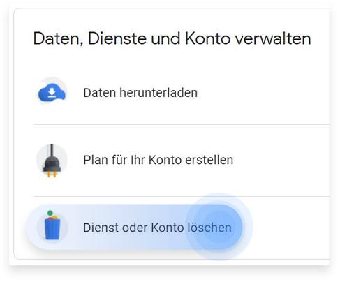 Das Google Konto löschen am PC Schritt 3