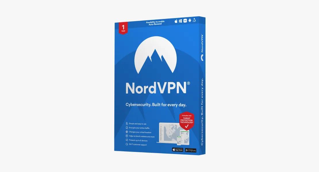 A NordVPN retail box.