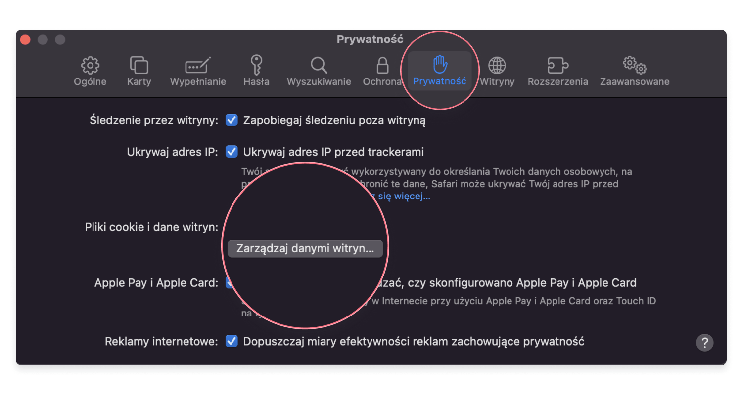 Czyszczenie cookies – Safari: krok 2