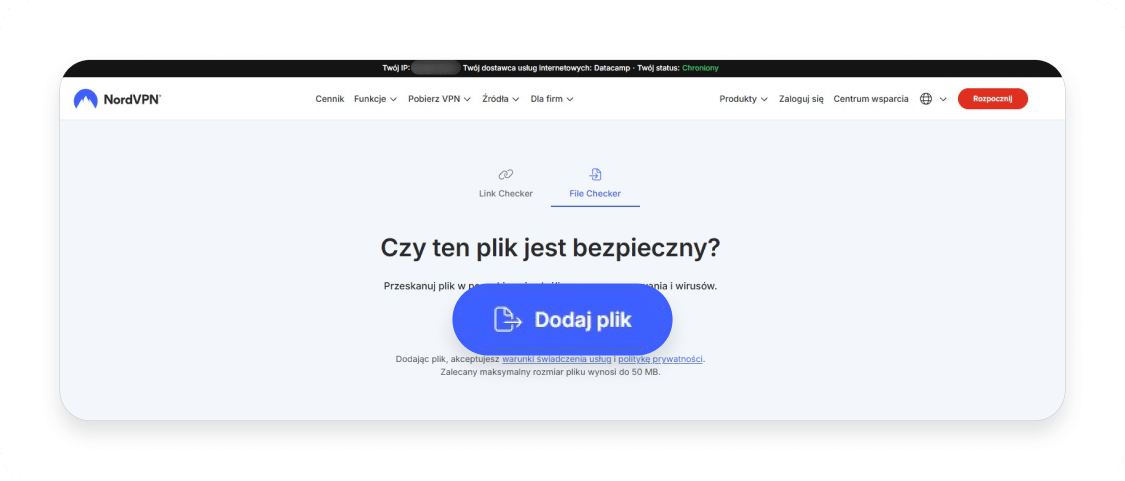 Strona narzędzia weryfikatora plików