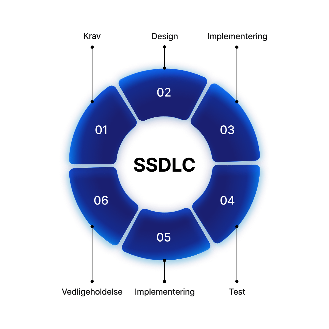 A circular visual of the secure software development lifecycle with development phases.