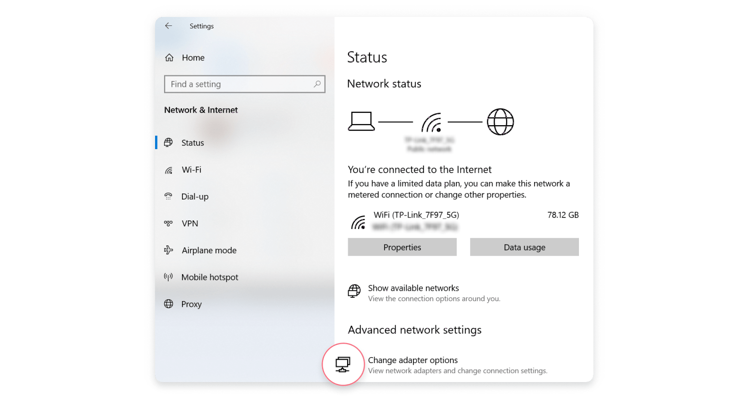 Select Change adapter options