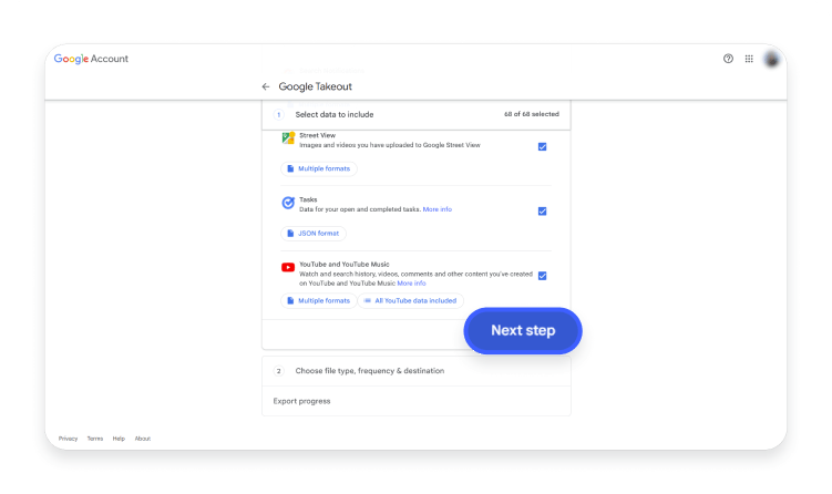 How to download Google search history: step 3
