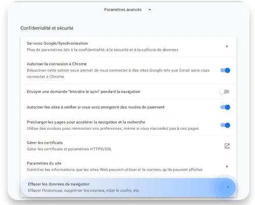 vider le cache chrome