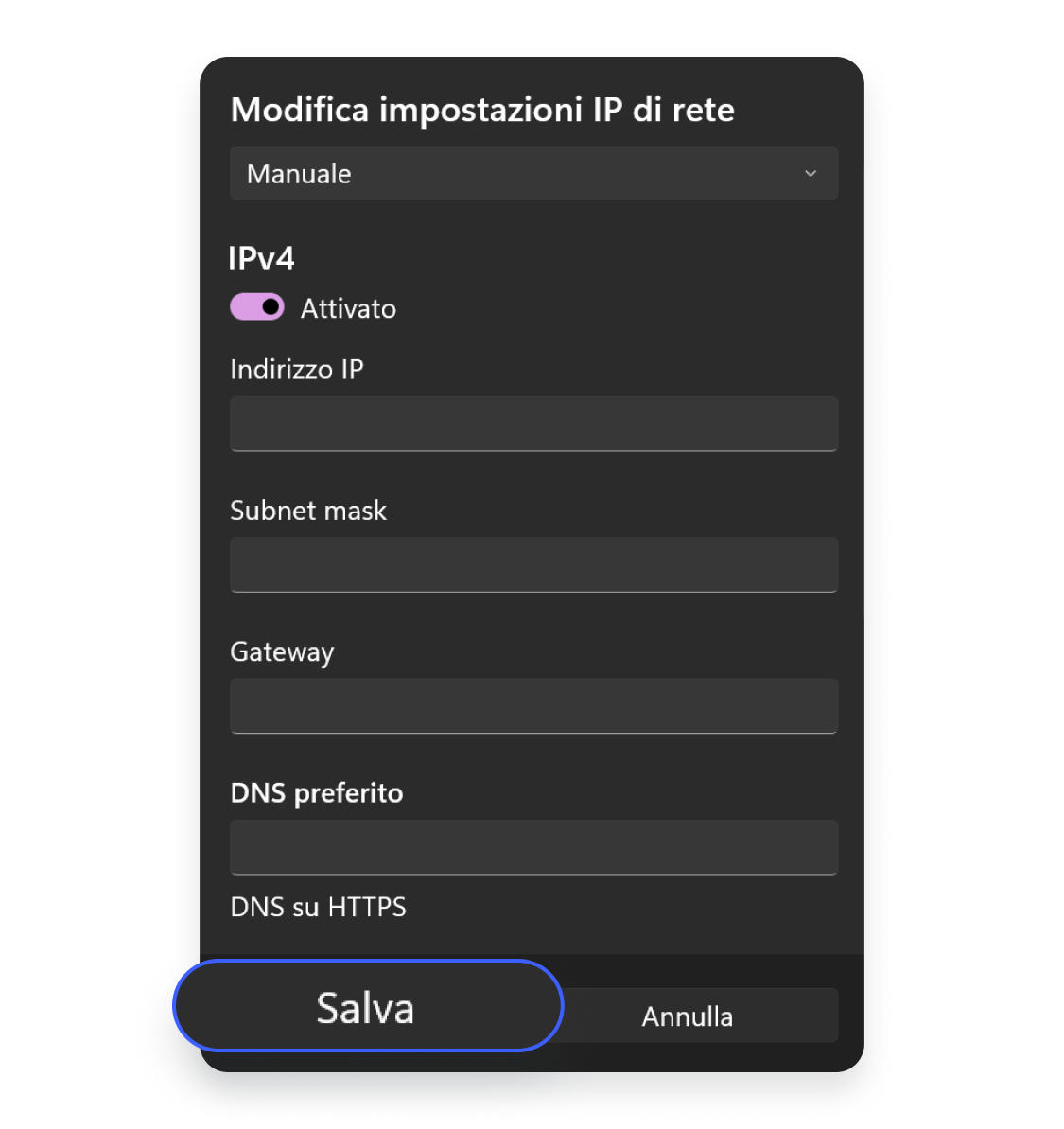 Inserisci il nuovo indirizzo IP