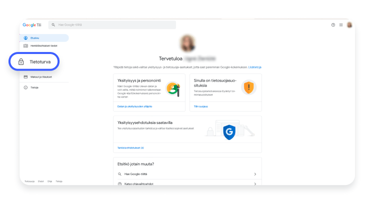 Näin Googlen salasana vaihdetaan tietokoneella vaihe 1