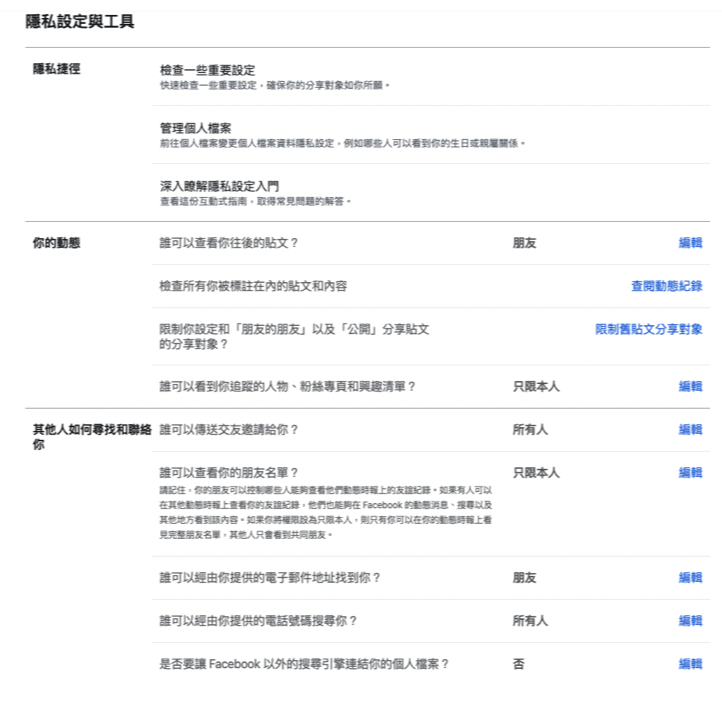 Facebook 隱私設定