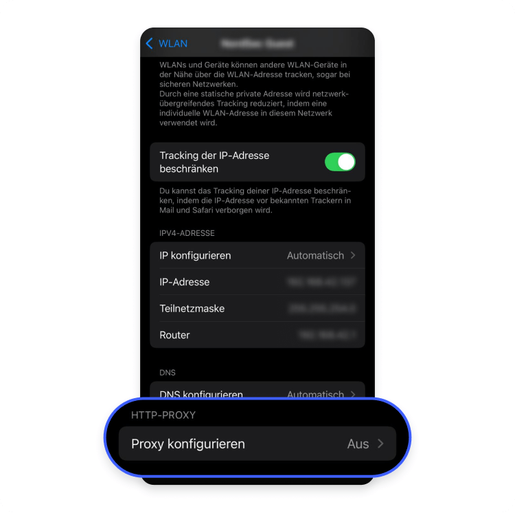 Proxyserveradresse finden iOS Schritt 3