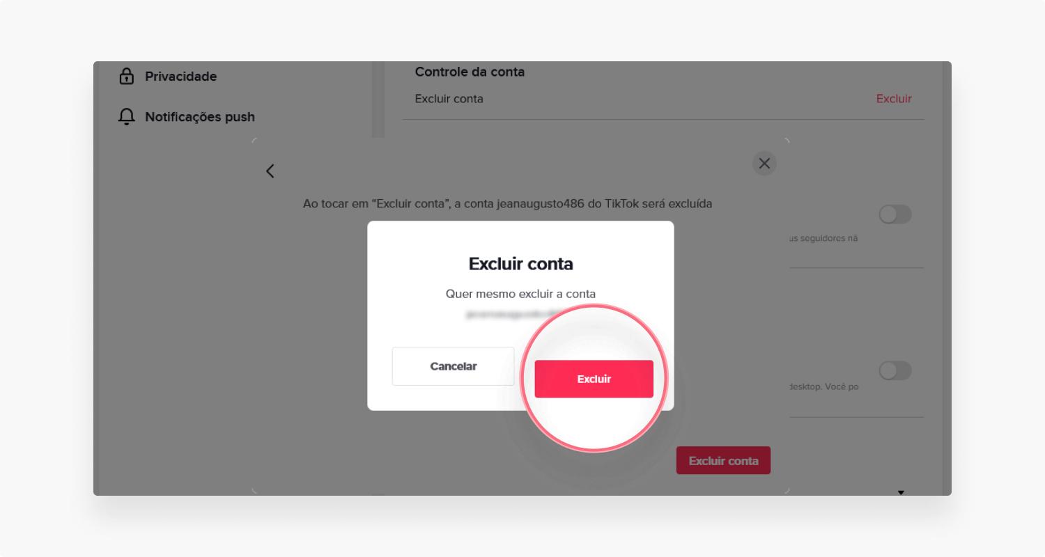excluir conta do TikTok pelo computador: passo nº8