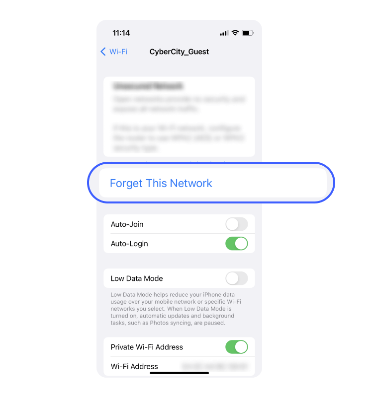 iphone forget this network