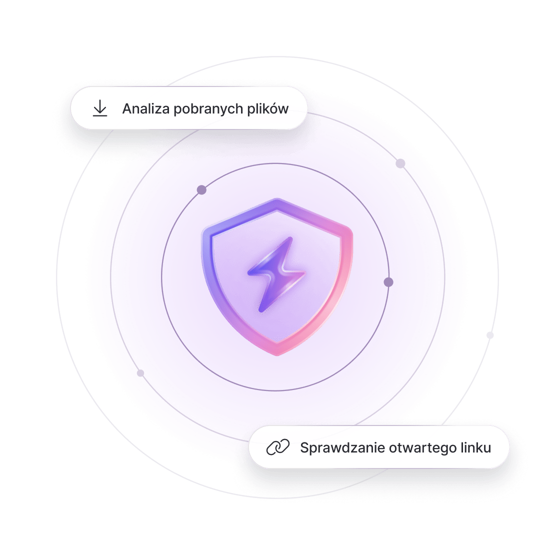 Logo nowoczesnego antywirusa od NordVPN z krótkimi opisami różnych funkcji.