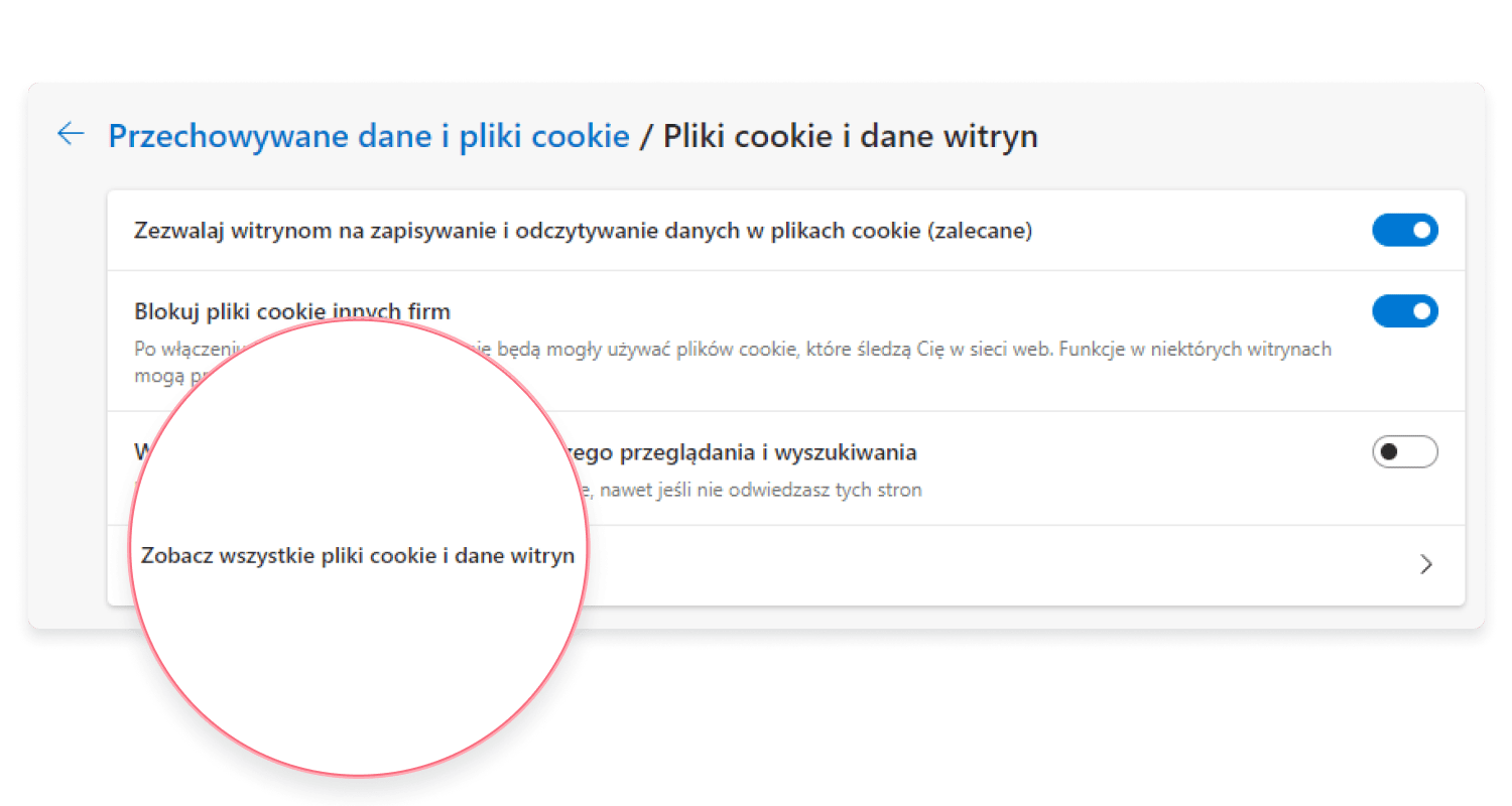 Ustawienia cookies w MS Edge: krok 2