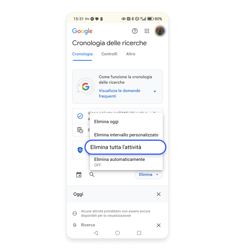 Elimina tutta l&#39;attività