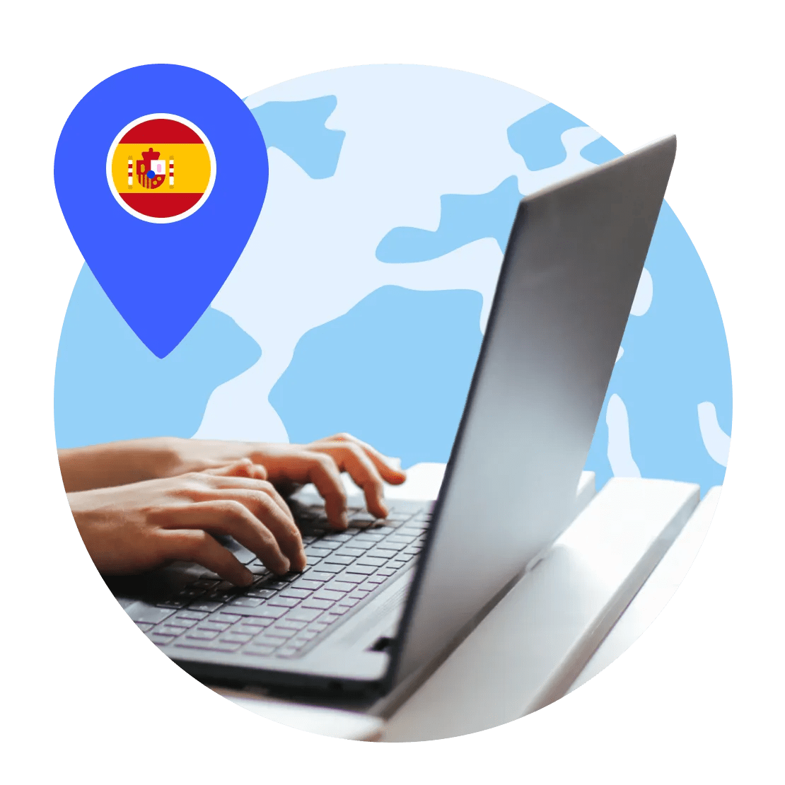 A person connecting to a NordVPN server in Spain on their laptop.