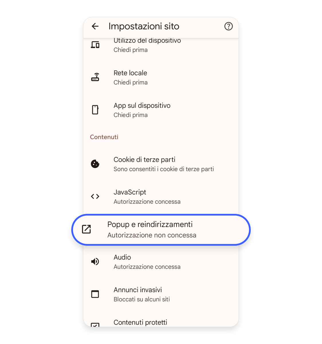 pop-up e reindirizzamenti