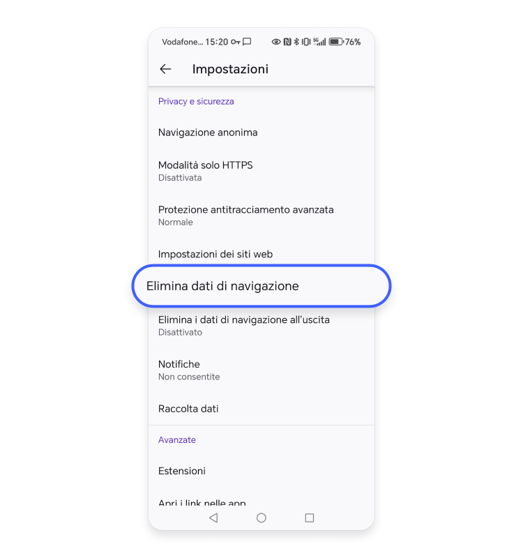 Elimina dati di navigazione