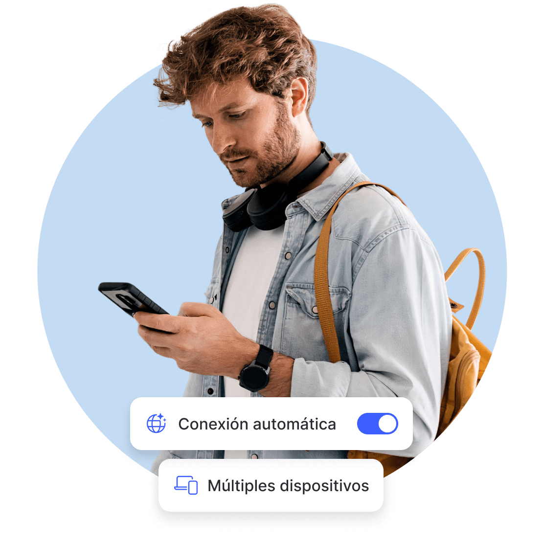 Un hombre usa la función de conexión automática para proteger todos sus dispositivos.