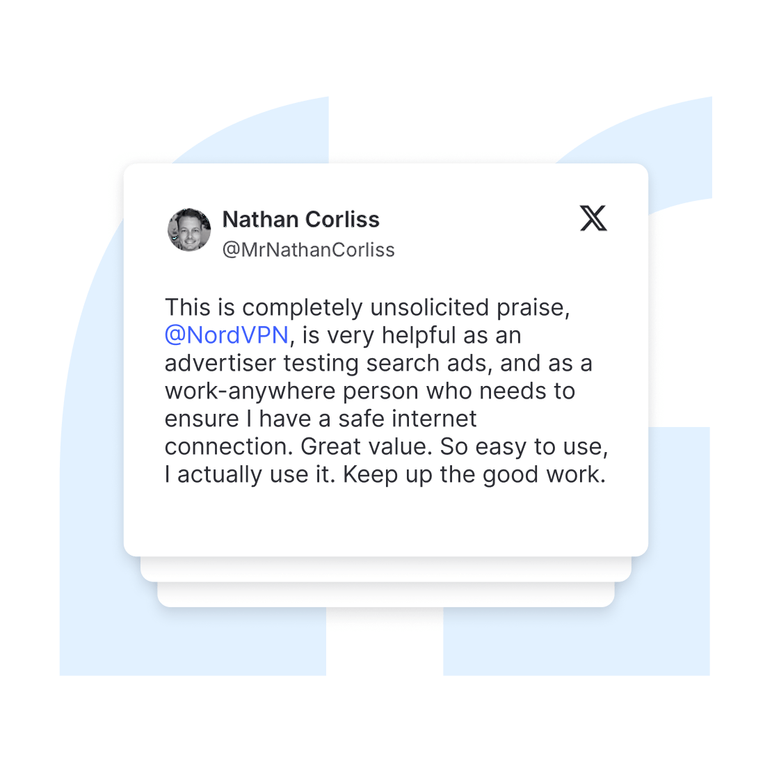 En delt udtalelse fremhæver en brugers positive oplevelse med NordVPN.