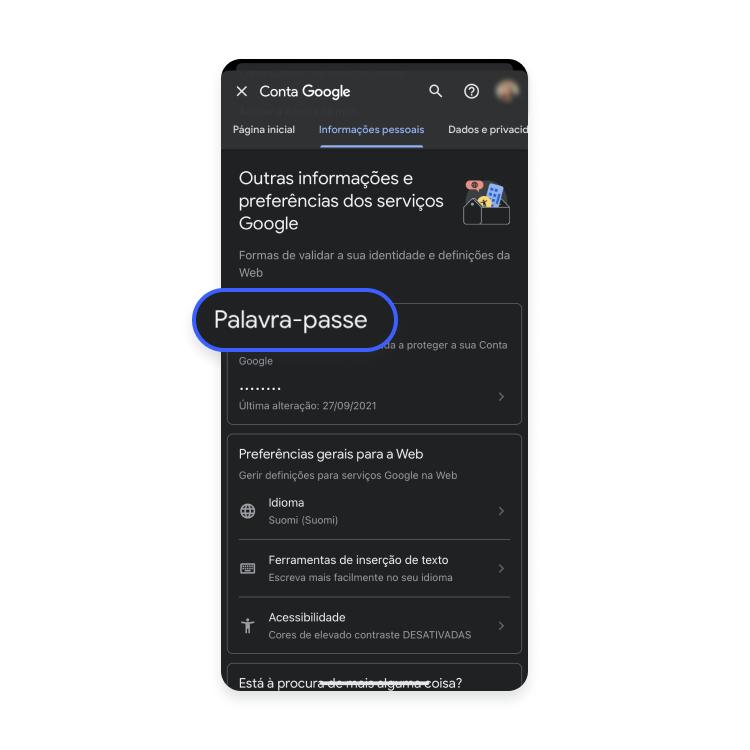 Procure a opção Palavra-passe e clique nela