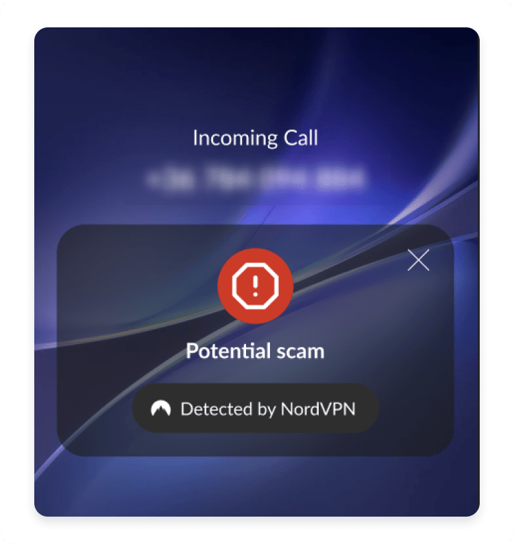 A mobile phone screen illustrating Scam Call Protection warning next to the suspicious phone number.